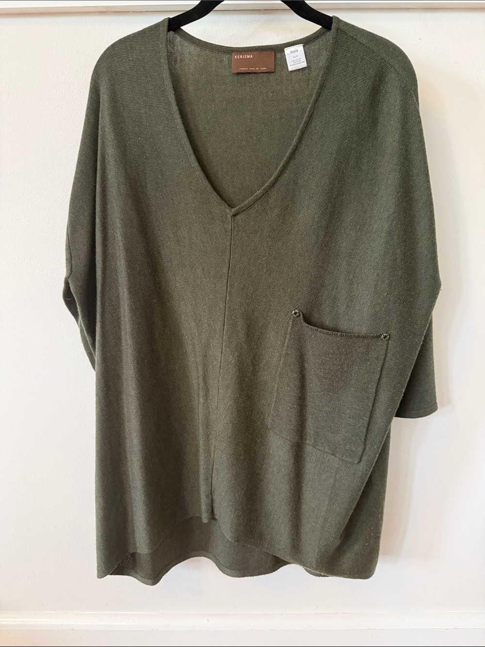 Kerisma Olive Green V-Neck Sweater with Pocket